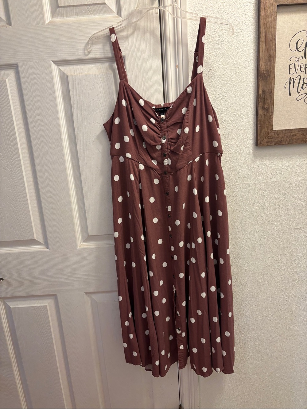 Polka Dot Spaghetti Strap Midi Dress - Walnut with White Dots